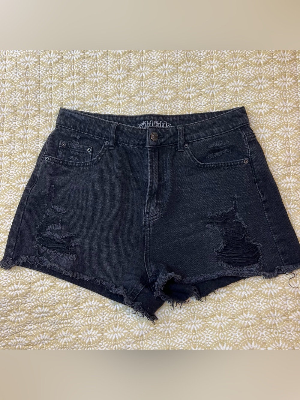 wild fable Black Distressed High-Rise Denim Shorts